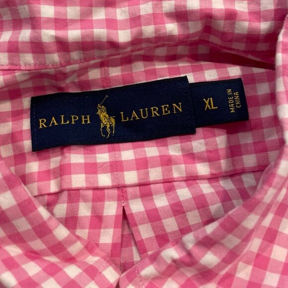 Ralph Lauren pink & white chekered print long sleeve button down mens size XL - Picture 2 of 3